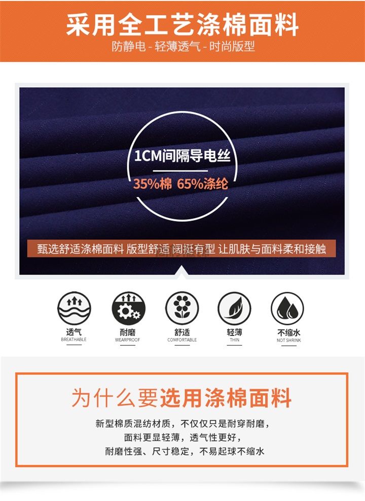 夏季滌棉短袖防靜電工作服SX060(圖3) 夏季滌棉短袖防靜電工作服SX060(圖3)